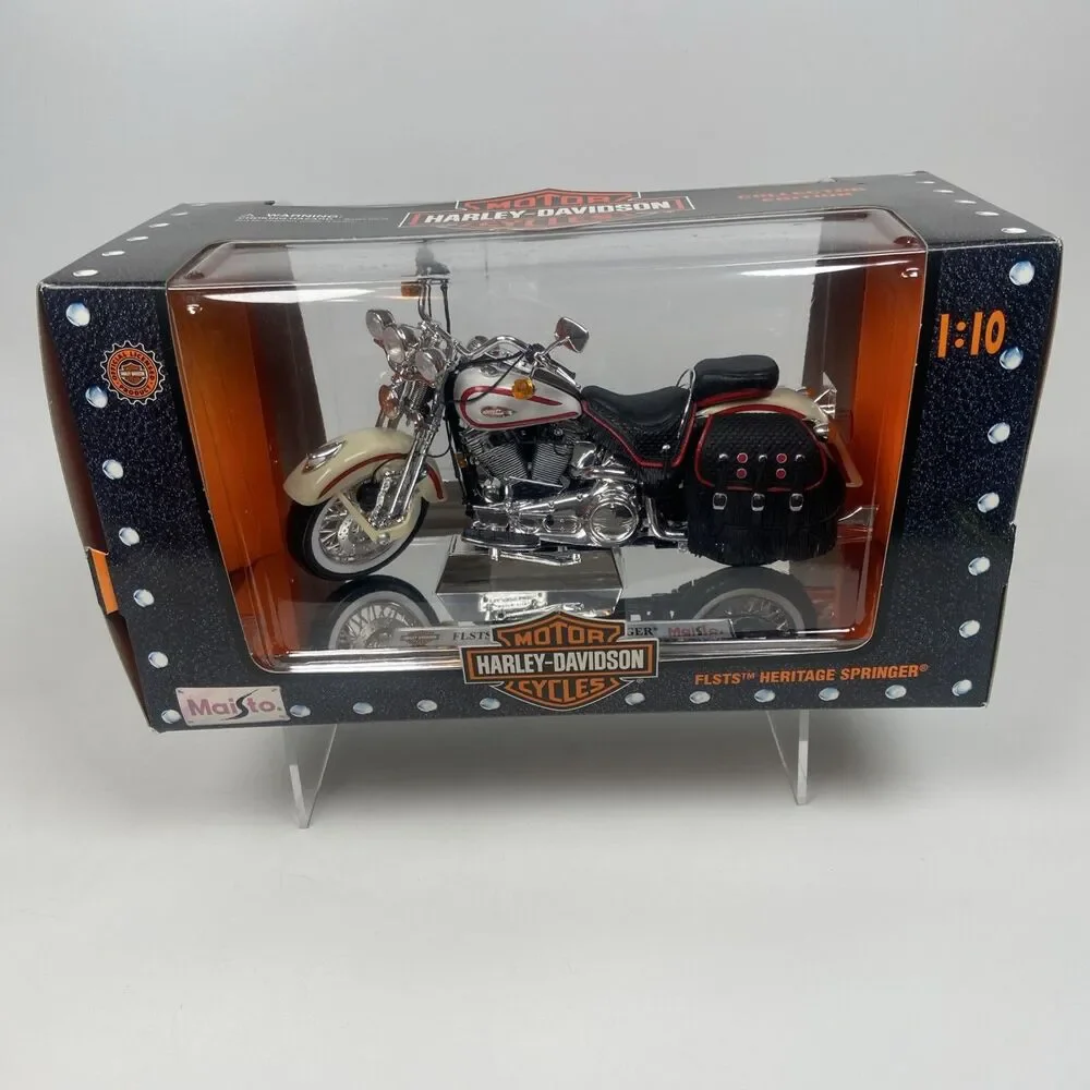 Maisto White Harley Davidson FLSTS Heritage Springer 1:10 95th Anniv. Collectors